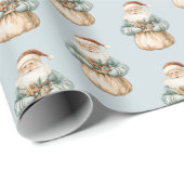 Kerstman Blauw Groen Cadeaupapier (Rol Hoek)