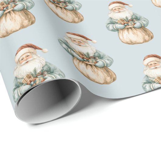 Kerstman Blauw Groen Cadeaupapier (Rol Hoek)