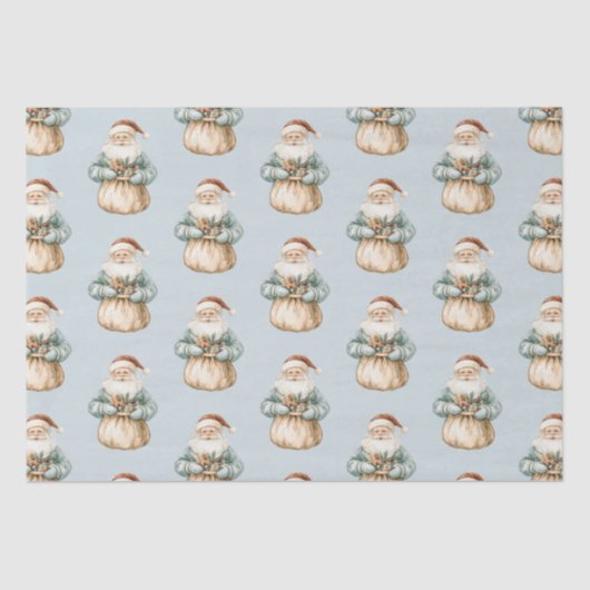 Kerstman Blauw Groen Tissuepapier (Voorkant)