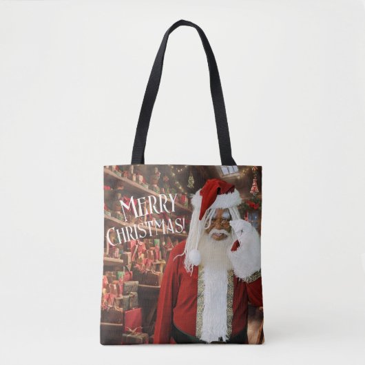 Kerstman blij in zijn werkplaats tote bag (Voorkant)