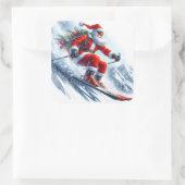 Kerstman blij skiën op een besneeuwde berg vierkante sticker (Tas)