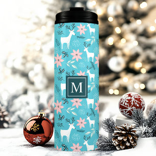 Kerstman Bloemige Poinsettia Kerst Monogram Thermosbeker