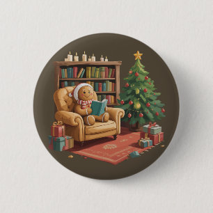 Kerstman Boeken lezen Kerstmis Leraar Ronde Button 5,7 Cm