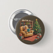 Kerstman Boeken lezen Kerstmis Leraar Ronde Button 5,7 Cm (Voorkant /achterkant)
