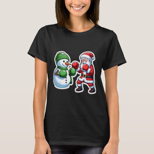 Kerstman Boksen Sneeuwman Kerstmis T-shirt (Voorkant)