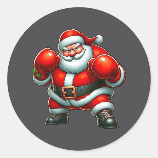 Kerstman Boksen Speler Bokser Vrolijk Kerstfeest X Ronde Sticker (Voorkant)