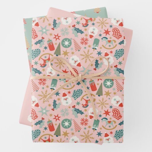 Kerstman bomen Sterren Wrapping Paper Set (In situ)