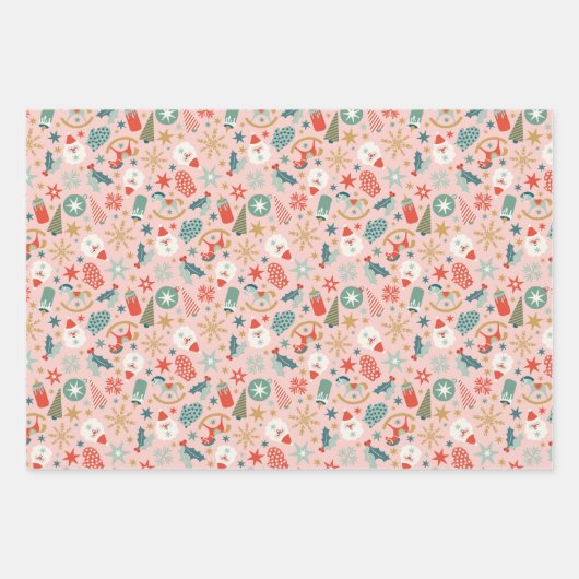 Kerstman bomen Sterren Wrapping Paper Set (Voorkant)