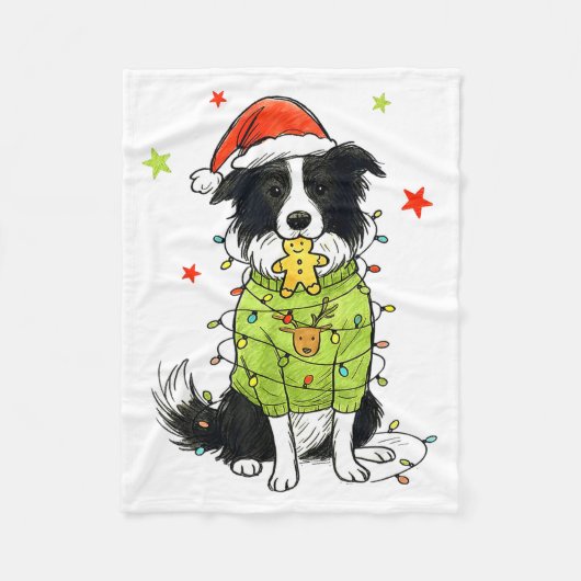 Kerstman Border Collie Kerst Border Collie Hond Mo Fleece Deken (Voorkant)