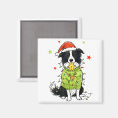 Kerstman Border Collie Kerst Border Collie Hond Mo Magneet (Voorkant / Achterkant)