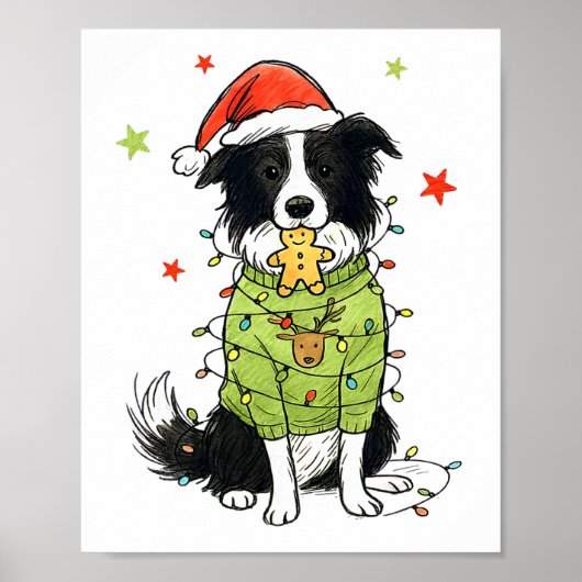 Kerstman Border Collie Kerst Border Collie Hond Mo Poster (Voorkant)