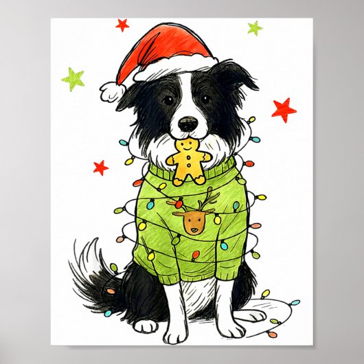 Kerstman Border Collie Kerst Border Collie Hond Mo Poster (Voorkant)