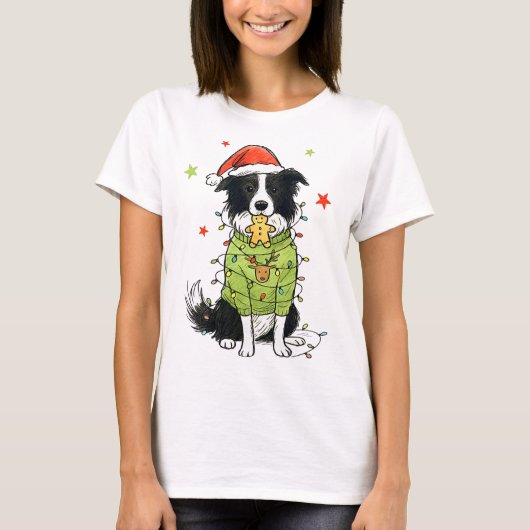 Kerstman Border Collie Kerst Border Collie Hond Mo T-shirt (Voorkant)