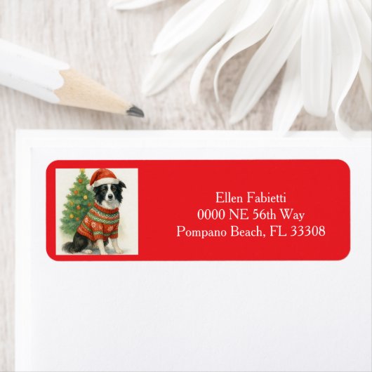 Kerstman Border Collie Kerst Retouradres Etiket (Insitu)