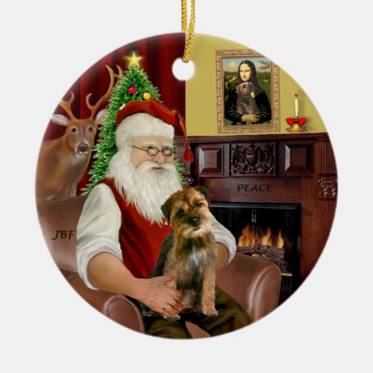 Kerstman - Border Terrier 1 Keramisch Ornament (Voorkant)