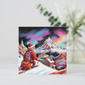 Kerstman boven dal skiet Kerstmis Feestdagenkaart (Staand voorkant)