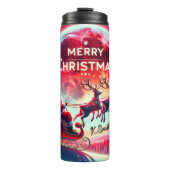 Kerstman boven de bevroren dennenbomen thermosbeker (Voorkant)