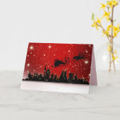Kerstman boven de stad wenskaart kaart (Gele Bloem)