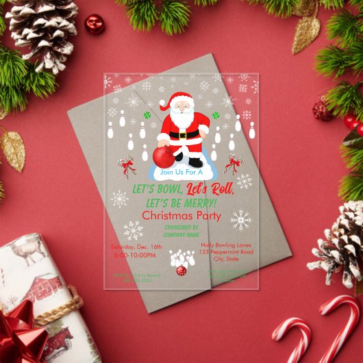 Kerstman Bowling Feest Acryl Uitnodigingen (Insity (Feestdagen))