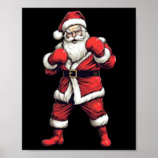 Kerstman Boxer Boksen Kickboksen Kerstmis Xmas Poster (Voorkant)