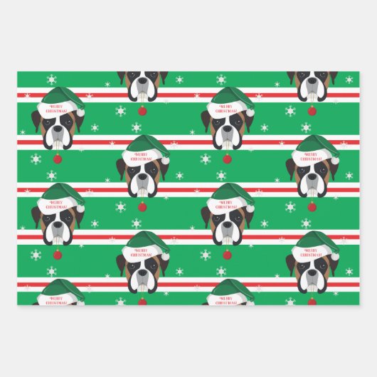 Kerstman Boxer Hond Sneeuwvlok Inpakpapier Vel (Voorkant 3)