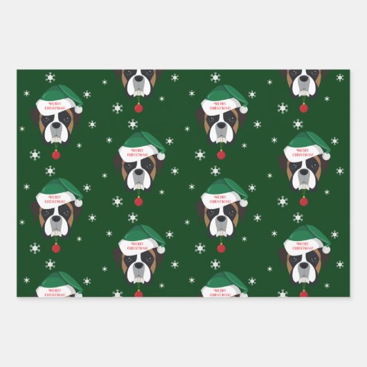 Kerstman Boxer Hond Sneeuwvlok Inpakpapier Vel (Voorkant)