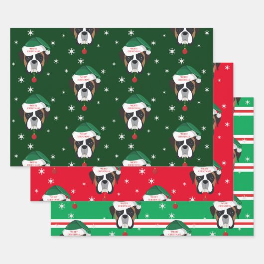 Kerstman Boxer Hond Sneeuwvlok Inpakpapier Vel (Set)