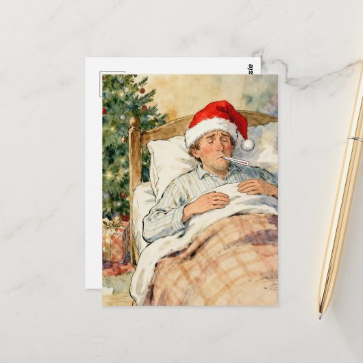 Kerstman Bracht de Griep Briefkaart (Voorkant / Achterkant in situ)