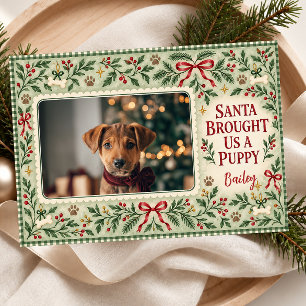 Kerstman Bracht Ons Een Puppychristmas Foto Feestdagenkaart