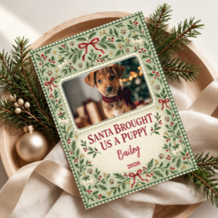 Kerstman Bracht Ons Een Puppychristmasfoto Feestdagenkaart