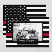 Kerstman Brandweerman Thin Red Line Vlag Foto Feestdagenkaart (Voorkant / Achterkant)