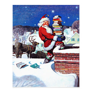 Kerstman brengt boeken op kerstavond foto afdruk