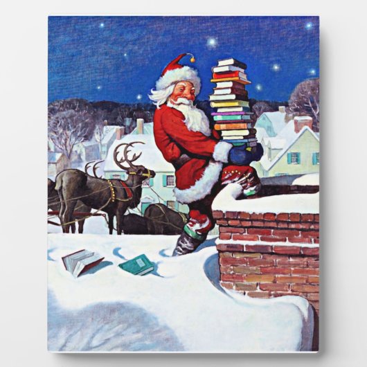 Kerstman brengt boeken op kerstavond fotoplaat (Voorkant)