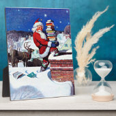 Kerstman brengt boeken op kerstavond fotoplaat (Zijkant)