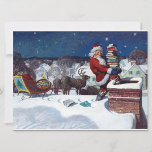 Kerstman brengt boeken op kerstavond, kaart