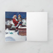 Kerstman brengt boeken rond met Kerstmis, Kaart (Binnen)