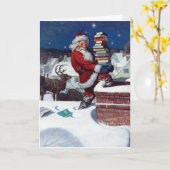 Kerstman brengt boeken rond met Kerstmis, Kaart (Gele Bloem)