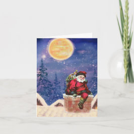 Kerstman brengt cadeaus onder het maanlicht feestdagen kaart