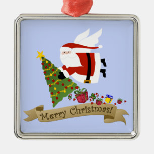 Kerstman brengt cadeautjes metalen ornament