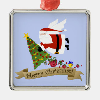 Kerstman brengt cadeautjes metalen ornament