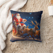 Kerstman brengt cadeautjes op een helling met rend kussen (Deken)