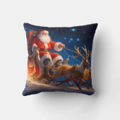 Kerstman brengt cadeautjes op een helling met rend kussen (Achterkant)