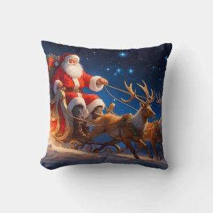 Kerstman brengt cadeautjes op een helling met rend kussen
