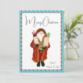 Kerstman brengt de drank kerst feestdagenkaart (Staand voorkant)