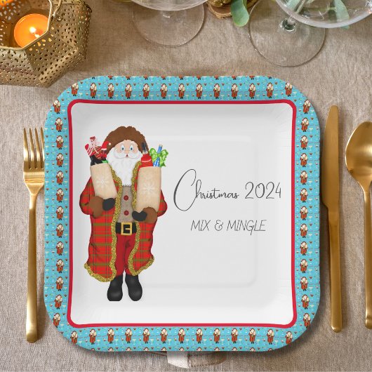 Kerstman brengt de drank kerst papieren bordje