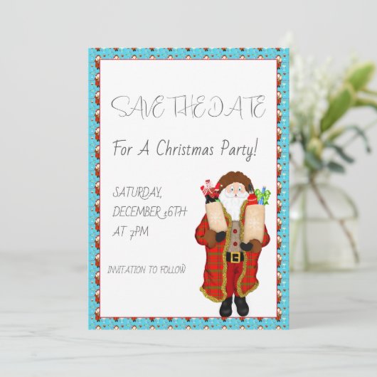 Kerstman brengt de drank kerst save the date (Staand voorkant)