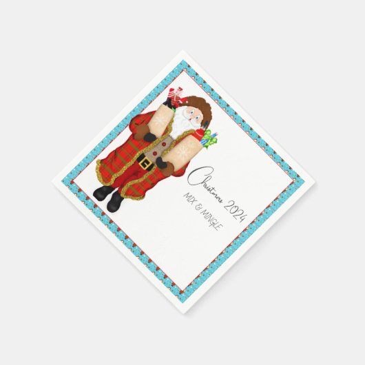 Kerstman brengt de drank kerst servet (Hoek)