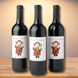 Kerstman brengt de drank Kerstmis Wijn Etiket