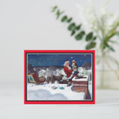 Kerstman brengt een lading boeken briefkaart (Staand voorkant)