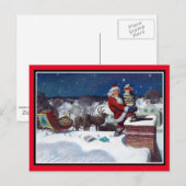 Kerstman brengt een lading boeken briefkaart (Voorkant / Achterkant)